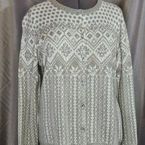 Christopher & Banks, Taupe and Cream, Cardigan, Size: L